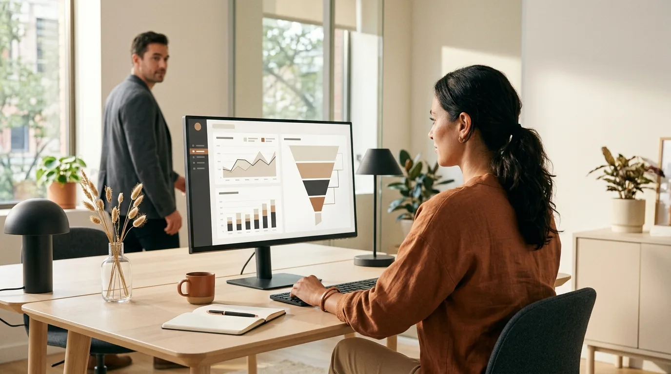 Tableau de bord affichant des données analytiques et un entonnoir de conversion