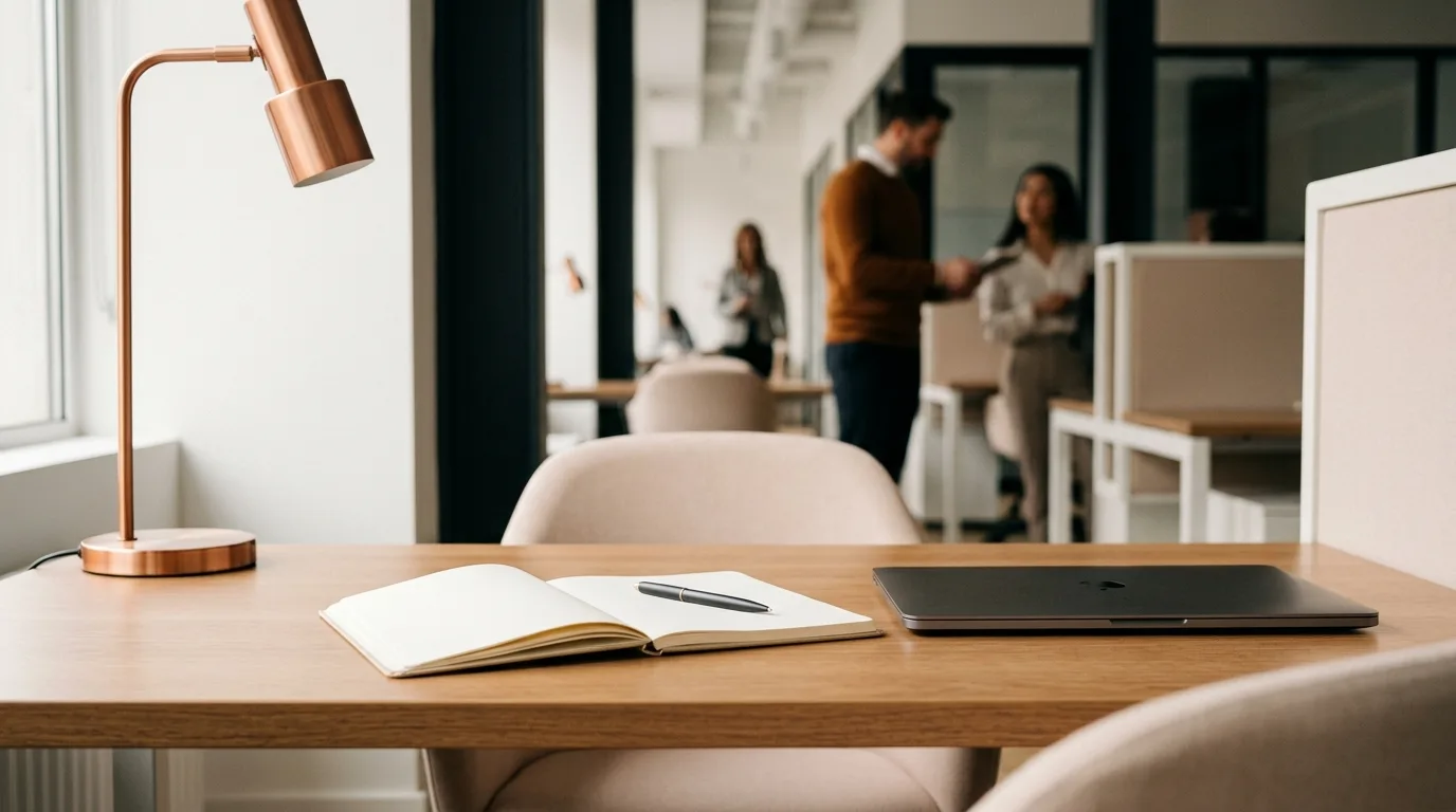 A clean workspace with a notepad and pen representing preparation for a professional meeting.