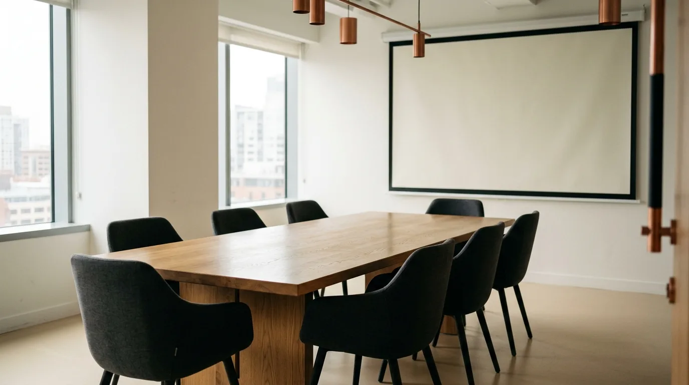 Salle de conférence vide préparée pour une présentation d'affaires