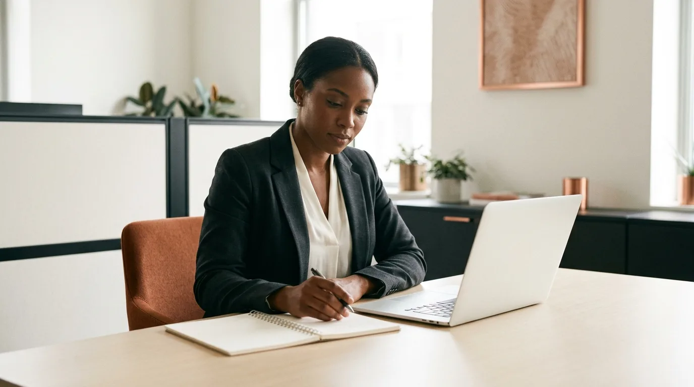 Sales professional preparing an account plan before a client meeting