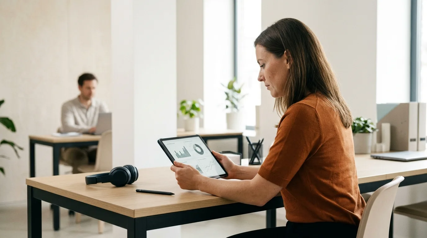professionnel préparant une rencontre avec une tablette numérique